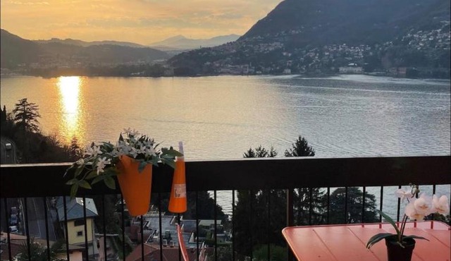 Lake Como Sunset Balcony Panoramic View in Blevio